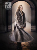 Sheared beaver full-length coat, dark gray, with notched collar and long, soft sleeves