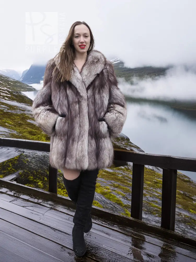 Plush Soft Blue Fox Coat Large shawl Collar Jacket Jackets Brand New M/L