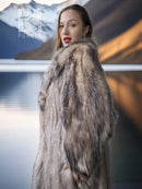 Close-up of plush fur coat collar and textured fur panel