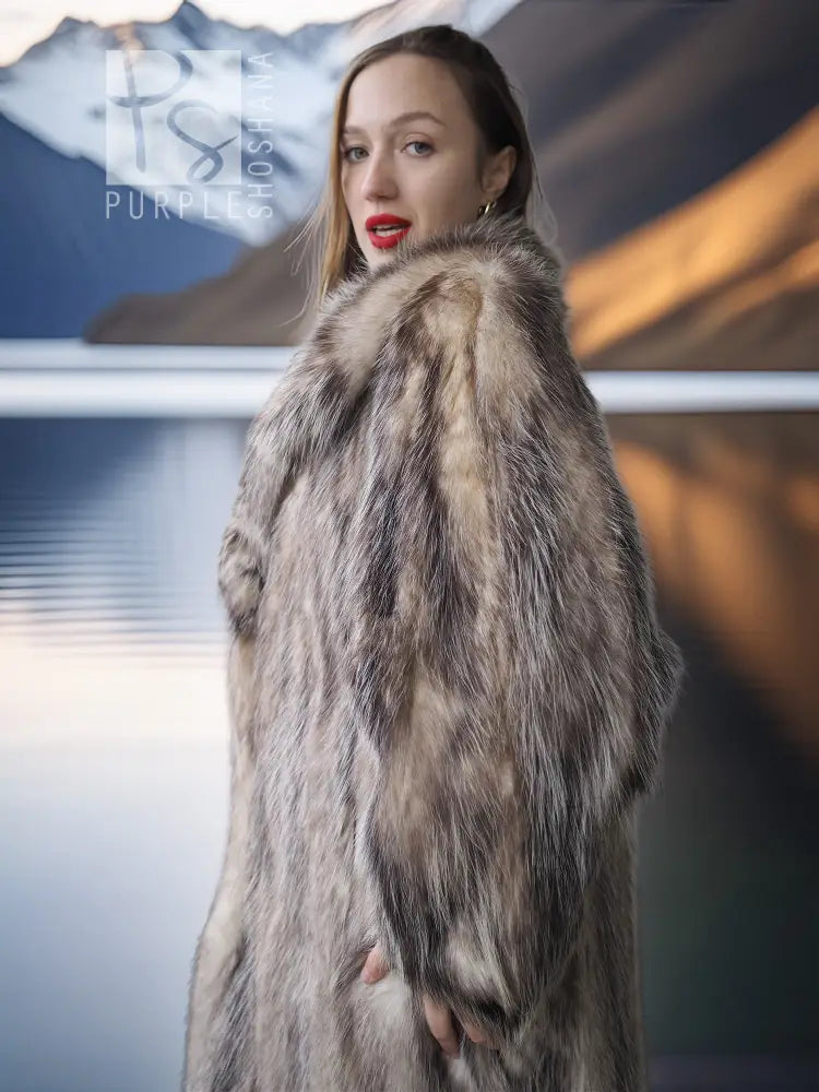 Close-up of plush fur coat collar and textured fur panel