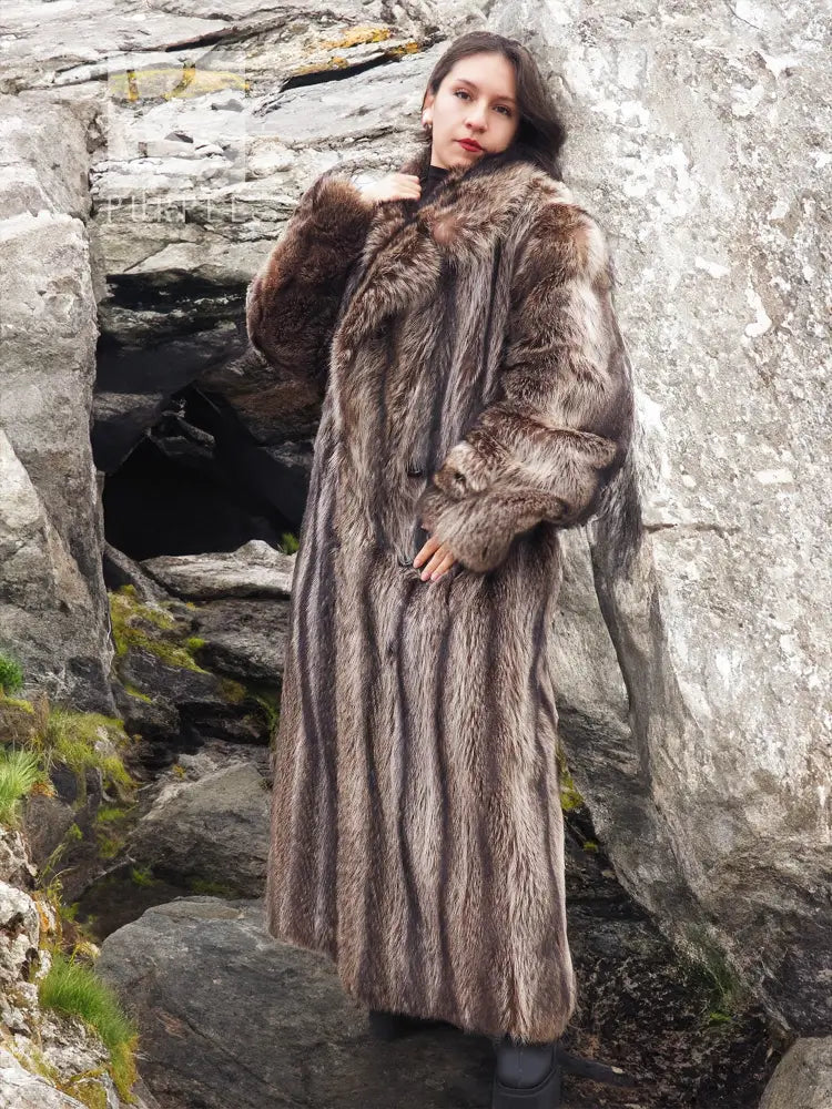 Raccoon Fur Coat Coats For Men L/XXL 53" Long