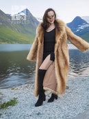 Raccoon fur coat with flared sleeves and open front, front view