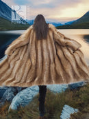 Raccoon fur coat back view, flared hem and long sleeves