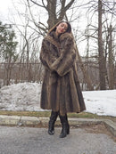 Reversible raccoon fur coat, A-line long coat with hood and side toggle closure