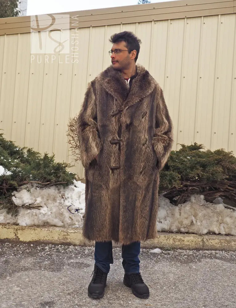 Reversible Raccoon Fur Coat Coats For Men M/L 47" Long
