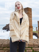 Reversible sheared mink fur jacket, cream with open front and wide collar