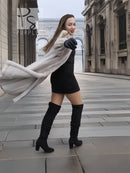 Light gray mink fur coat with wide collar, long sleeves, open front