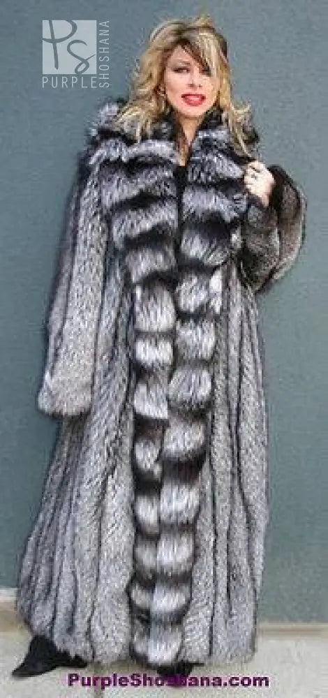 Sensational Solid Silver Fox Canadian Fur Coat 94" Sweep M/L