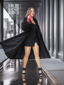 Vintage dark mink fur coat with wide collar and flared skirt, red gloves.