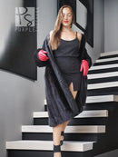 Vintage dark mink fur coat with notch collar and front slit.