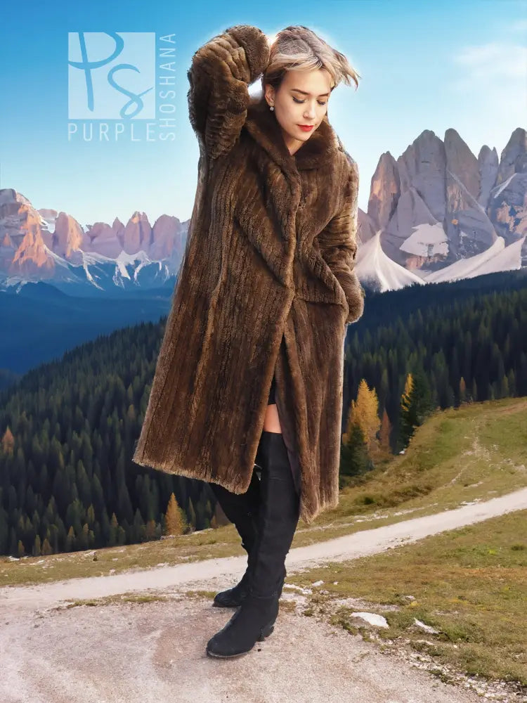 Sheared Beaver Fur Coat Full Length Corduroy Design By Creeds M