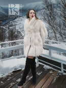 Soft plush fur jacket with full sleeves, straight hem, and side pocket openings.