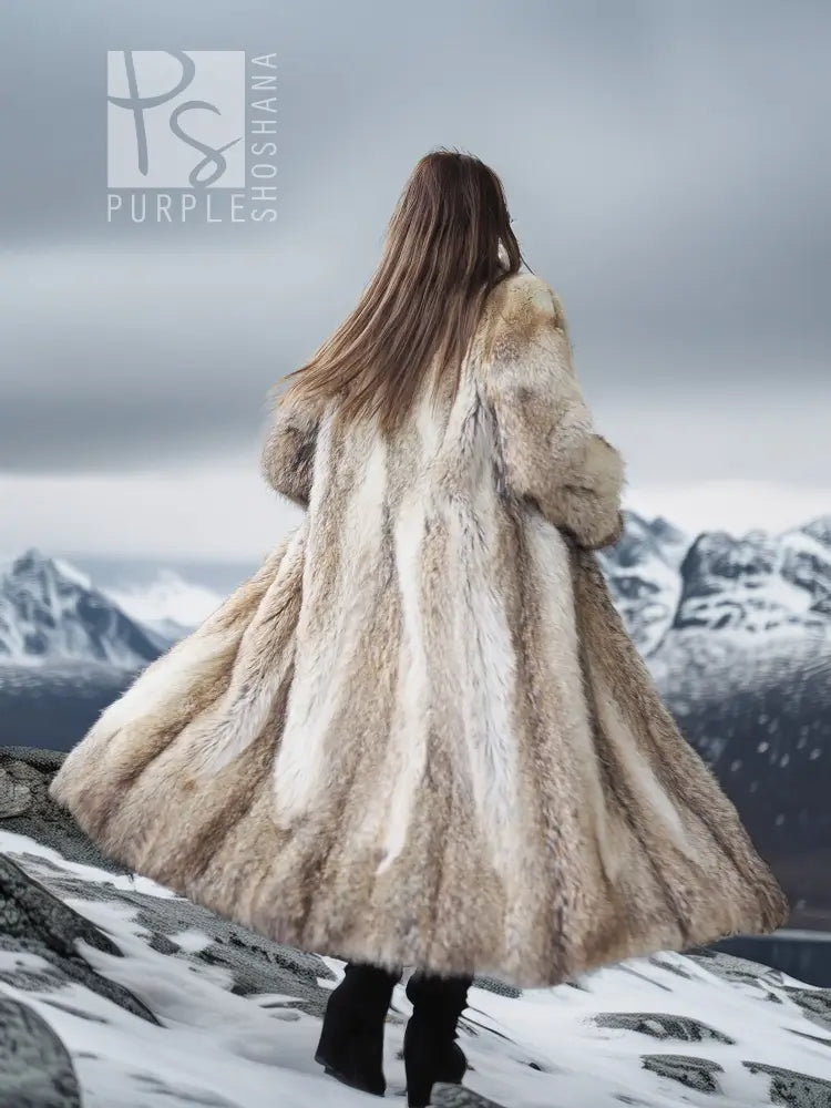 Solstice Flame - Vintage Coyote Fur Coat With Shawl Collar Size S