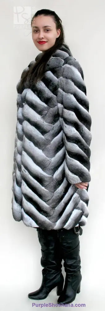 Stunning Black Velvet Genuine Chinchilla Fur Coat S/M