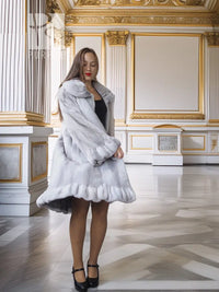 "Swan Sonata" – AFA Sapphire Mink Coat with Sculpted Hem & Petal Collar