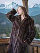 Demi buff mink fur coat with detachable hood, plush texture, cuff detail