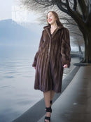 Demi buff mink fur coat with detachable hood, long sleeves, open front