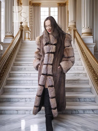 "The Aurelia" – Herringbone Mink & Crystal Fox Full-Length Coat – Modern Design