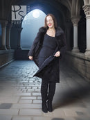Lamb swakara coat with mink fur collar, dark textured open front, long sleeves