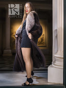 Vintage mink fur coat with light gray fox fur collar, side profile