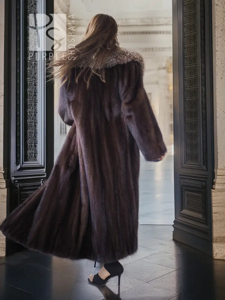 Mahogany Mink Swing Coat with Baroque Lining – Size XL/XXL | Luxe