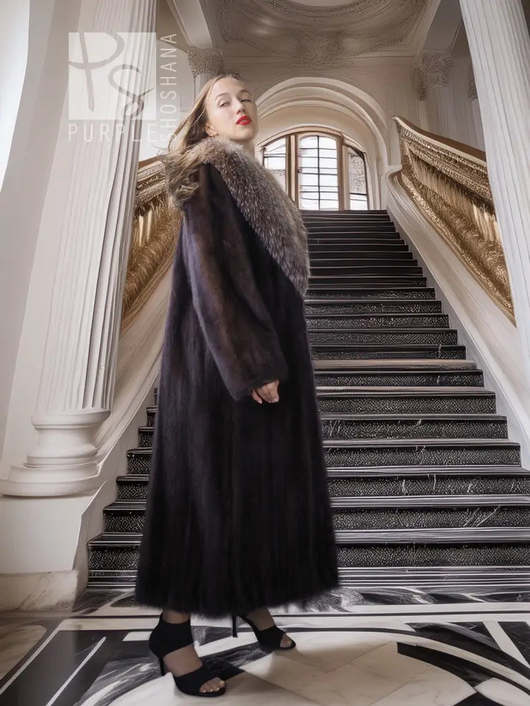 Mahogany Mink Swing Coat with Baroque Lining – Size XL/XXL | Luxe