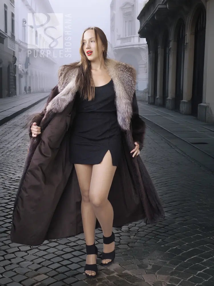 Mahogany Mink Swing Coat with Baroque Lining – Size XL/XXL | Luxe