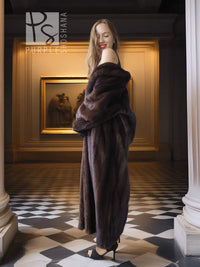 The Contessa – Long Mahogany Mink Fur Coat Modern Classic