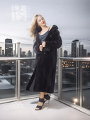 Black reversible sheared mink coat, draped lapels with wide sleeves