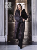 Long-haired beaver fur coat with fox trim, dark fur collar and textured long body