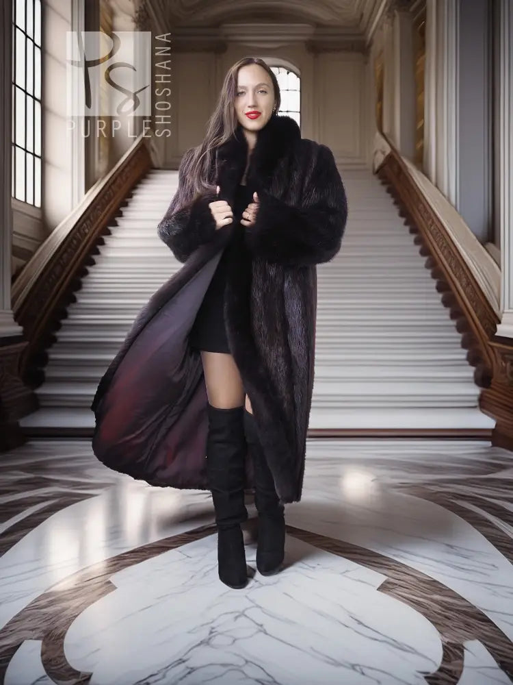 “The Duchess Nocturne”– Long Haired Beaver Fur Coat with Luxe Fox Trim