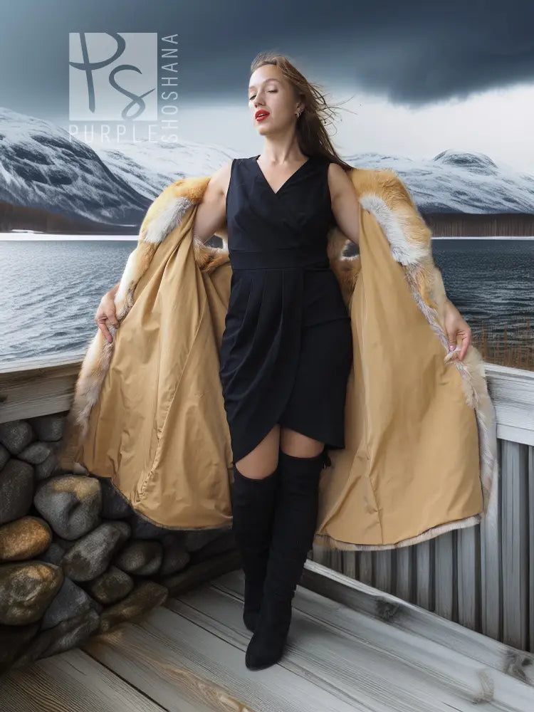 “The Ember Spell” — Red Fox Fur Vest with Sculpted Collar & Fireside Glamour