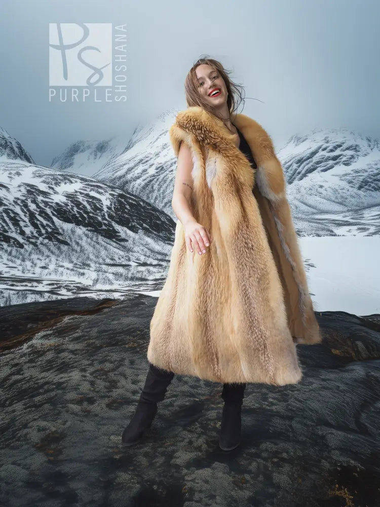 Faux fur vest, golden tan, sleeveless with sculpted collar detail