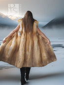 Red fox fur vest with sculpted collar, sleeveless, back view