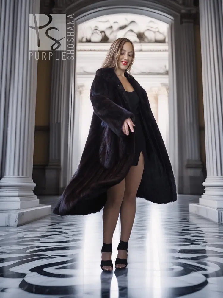 "The Empress Gate"- Black Mink Full-Length Coat with Side Slits