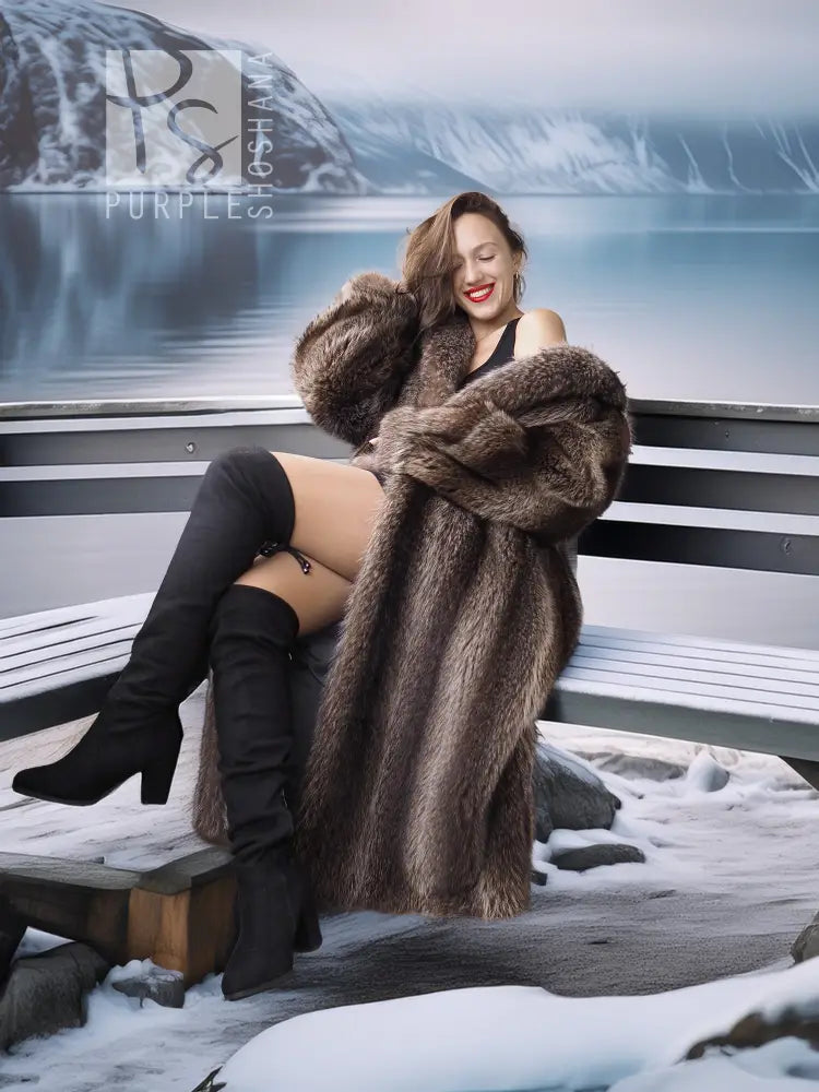 "The Fjord Siren" – Full-Length Canadian Raccoon Fur Coat | Arctic Elegance