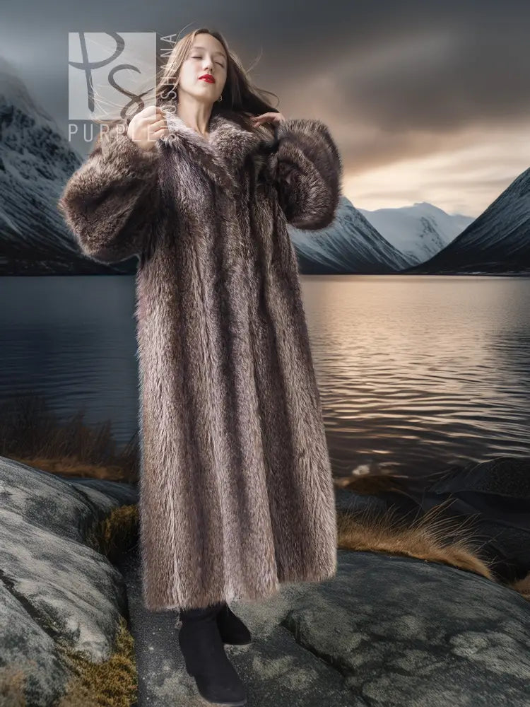 "The Fjord Siren" – Full-Length Canadian Raccoon Fur Coat | Arctic Elegance