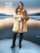 Vintage fox fur swing coat with hood and full sleeves