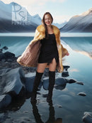 Fox-fur swing coat with draped sleeves and open front