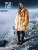 Red fox-fur jacket with plush collar and full length sleeves