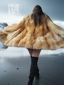 Vintage fox fur swing coat with hooded back and flared swing hem