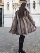 Mink fur jacket with herringbone pattern, wide sleeves, open front