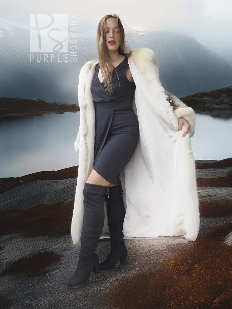 "The Icebound Empress"- Full-Length Coyote Parka with Dramatic Fur Lined Hood