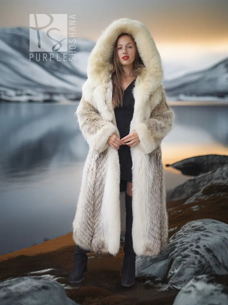 "The Icebound Empress"- Full-Length Coyote Parka with Dramatic Fur Lined Hood
