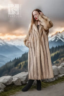 Ivory platinum raccoon fur coat, back-sweeping sleeve and full-length hem
