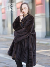 The Milan Moment – Mahogany Mink Swing Coat with Gold Baroque Lining XL/XXL