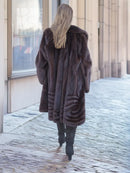 Dark brown mink swing coat back view with voluminous swing shape