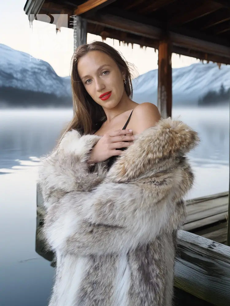 "The Northern Reign"- Coyote Fur Coat with Winter White Accents – Regal, Raw, Untamed
