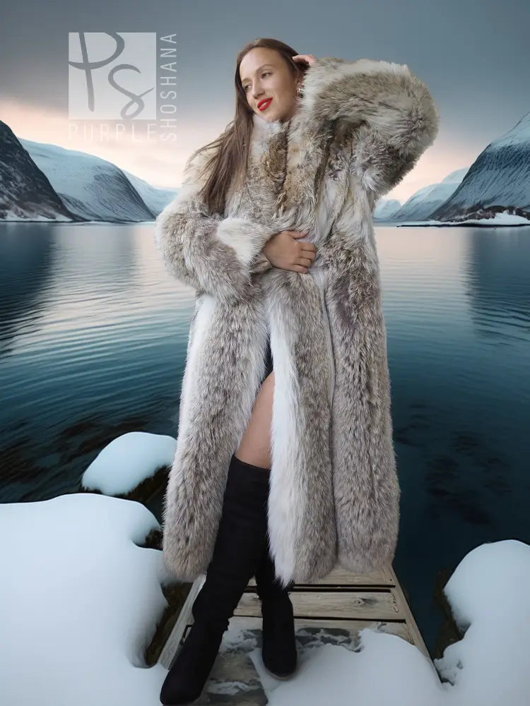 "The Northern Reign"- Coyote Fur Coat with Winter White Accents – Regal, Raw, Untamed