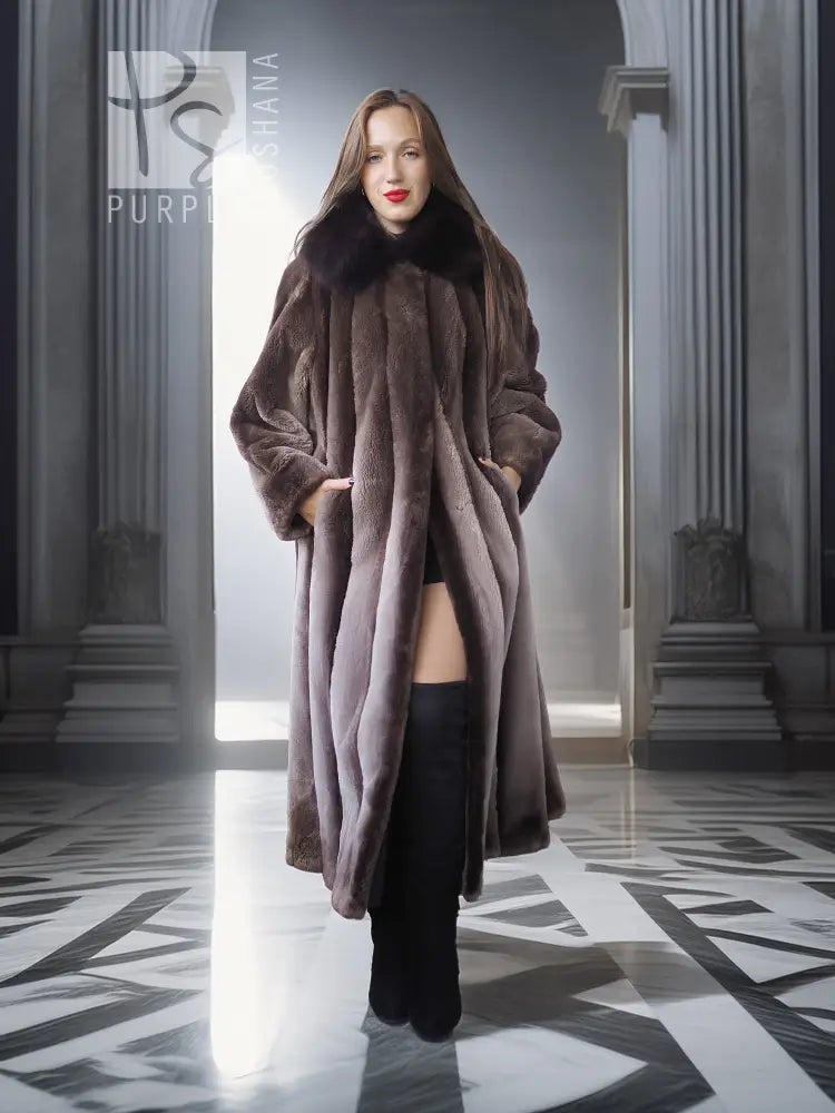 The Phantom Waltz – Sheared Beaver Full-Length Coat with Flared Sweep & Dramatic Collar